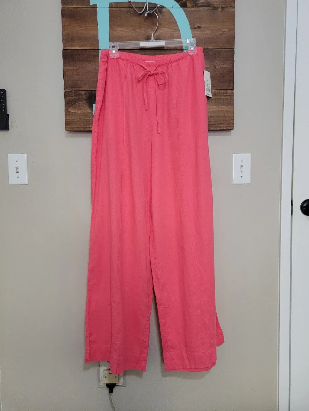 Coastal Coral Pink Two-Piece Button-Front Short Sleeve Top Wide Leg Pants Set